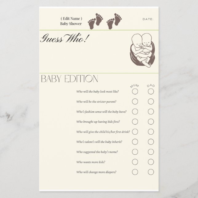 Flyer Adivina quién - Tarjeta de juego Baby Edition | Tw (Frente)