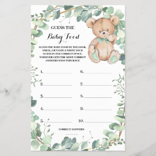 Flyer Adivina tarjeta de juego Baby Food Bear Greenerene