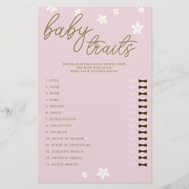 Flyer Adivinar Bebé Características Juego De Ducha Boho  (Frente)