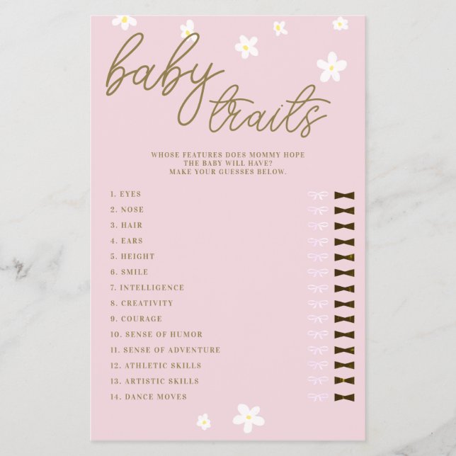 Flyer Adivinar Bebé Características Juego De Ducha Boho  (Frente)