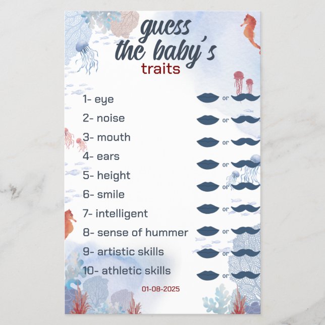 Flyer adivinen el baby Game Under Sea Baby Shower (Frente)