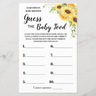 Flyer Adivinen la tarjeta de juego Baby Food Duke