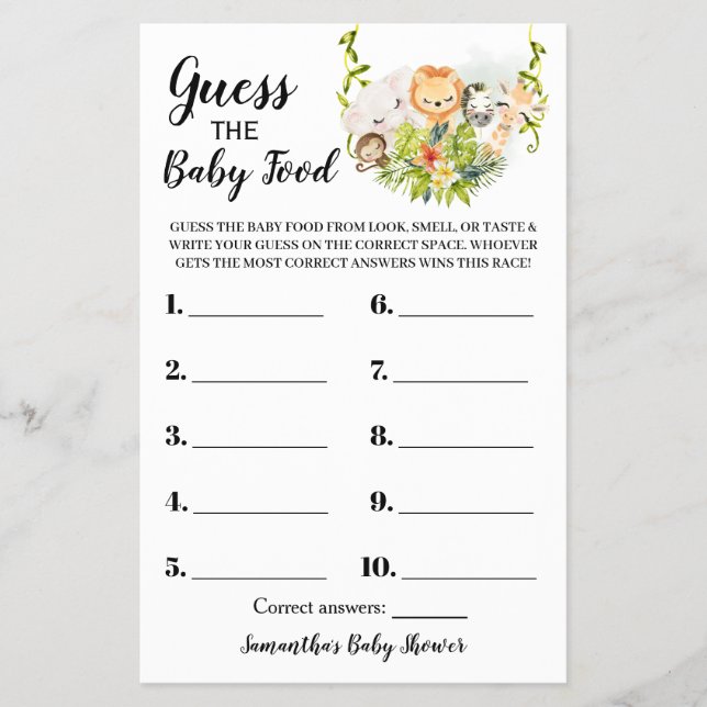 Flyer Adivinen la tarjeta de juego de Baby Shower Baby F (Frente)