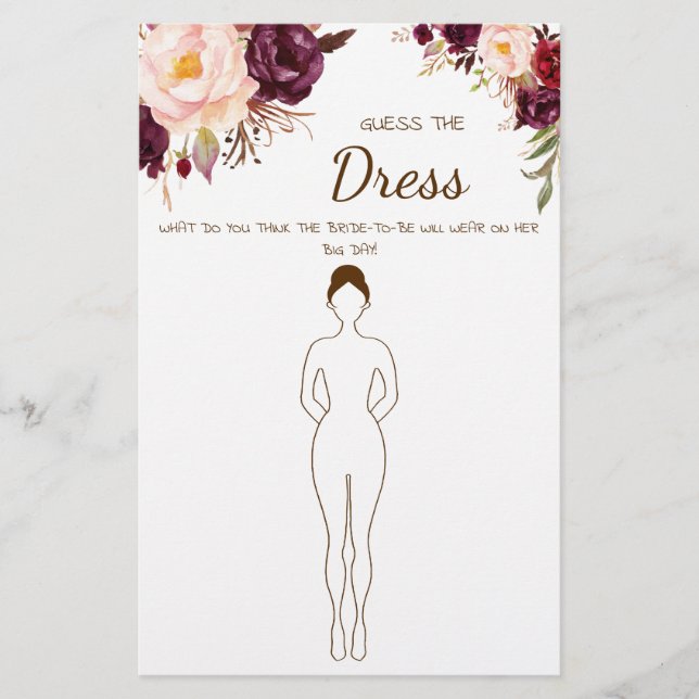 Flyer Adivinen la tarjeta de juego Dress Marsala Bridal  (Frente)