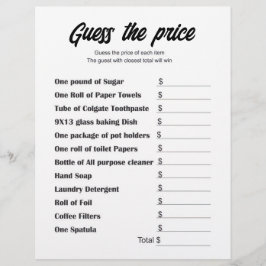 Flyer Adivinen la tarjeta de juego Price Bridal Shower