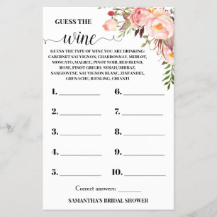 Flyer Adivinen la tarjeta de juego rosa Wine Bridal Show