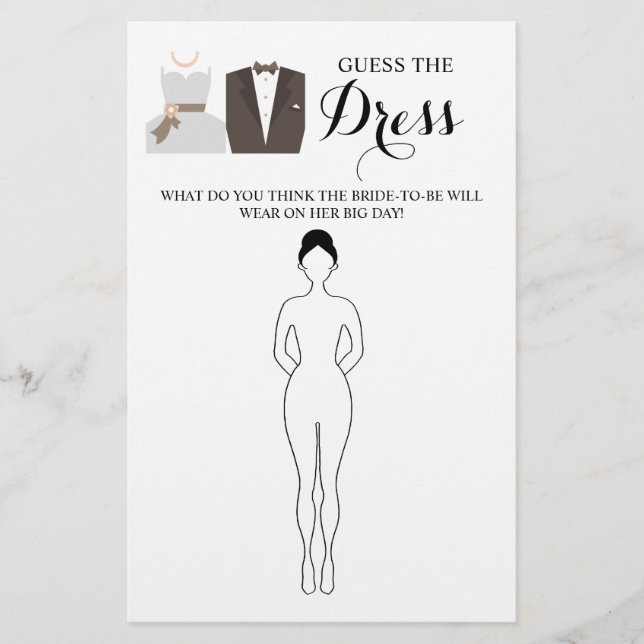 Flyer Adivinen la tarjeta de juego Vestir ducha de novia (Frente)