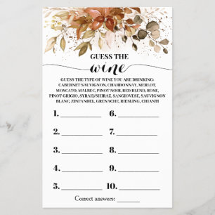 Flyer Adivinen la tarjeta de juego Wine Autumn Bridal Sh