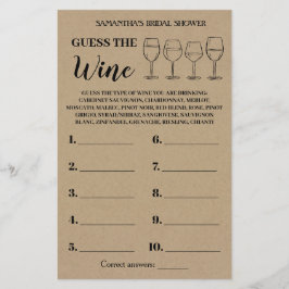 Flyer Adivinen la tarjeta de juego Wine Rustic Bridal Sh