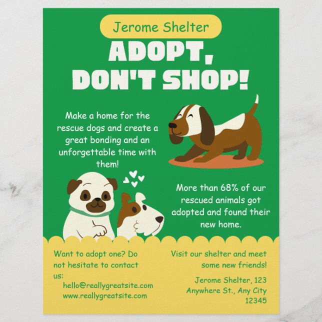 Flyer Adoptar no comprar refugio para Mascotas (Frente)