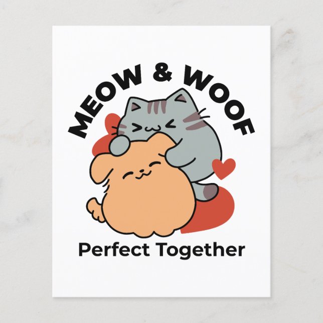Flyer Adorable Cat and Dog Hug - Diseño de Meow & Woof (Frente)