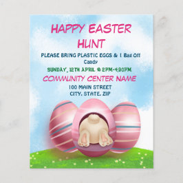 Flyer Adorable Conejo De Pascua Con Rayas Rosadas Huevo 