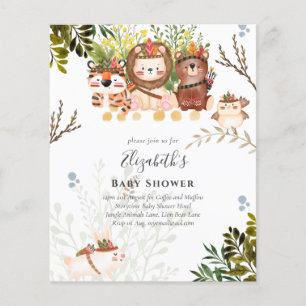 Flyer Adorable Jungle Animals Baby Boys Shower Invite