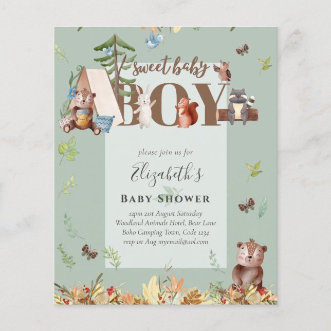 Flyer Adorable Woodland Bear Camping Boys Baby Shower In (Frente)