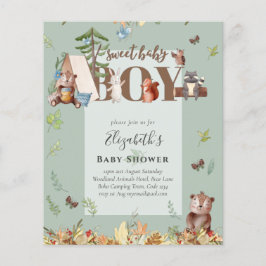 Flyer Adorable Woodland Bear Camping Boys Baby Shower In