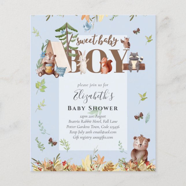 Flyer Adorable Woodland Bear Camping Boys Baby Shower In (Frente)