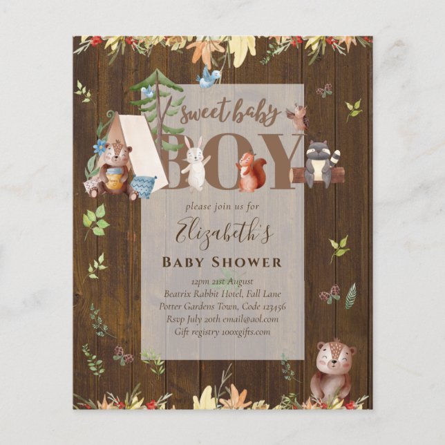 Flyer Adorable Woodland Bear Camping Boys Baby Shower In (Frente)