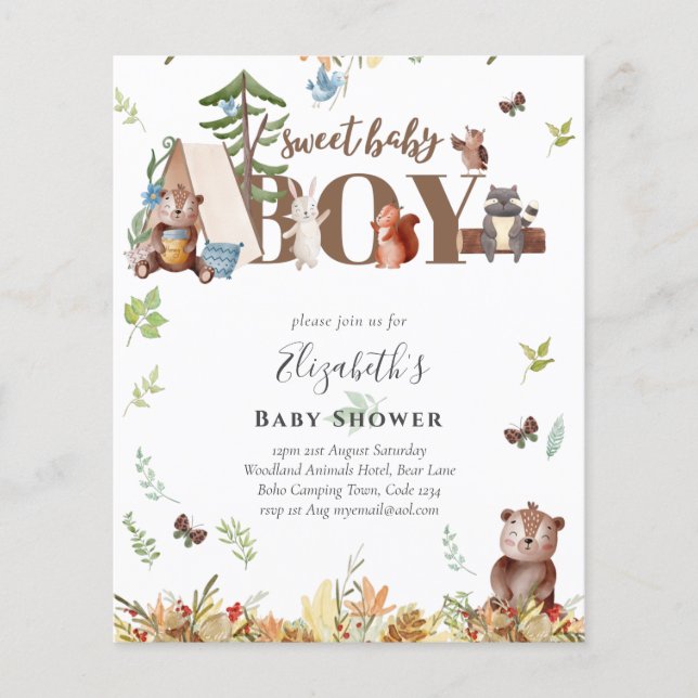 Flyer Adorable Woodland Bear Camping Boys Baby Shower In (Frente)