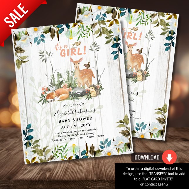 Flyer Adorables CHICAS Woodland Deer Baby Shower entran  (Subido por el creador)