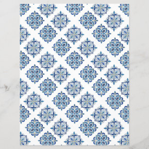 Flyer Adorno bordado azul sobre blanco