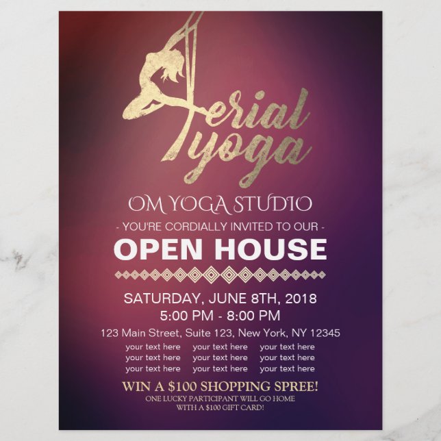 Flyer Aerial YOGA Meditation Fitness Studio Open House (Frente)