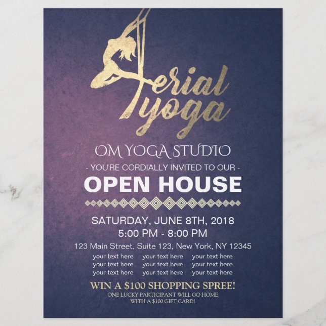 Flyer Aerial YOGA Meditation Fitness Studio Open House (Frente)