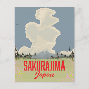 Flyer Afiche de viaje retro de Sakurajima Japón.
