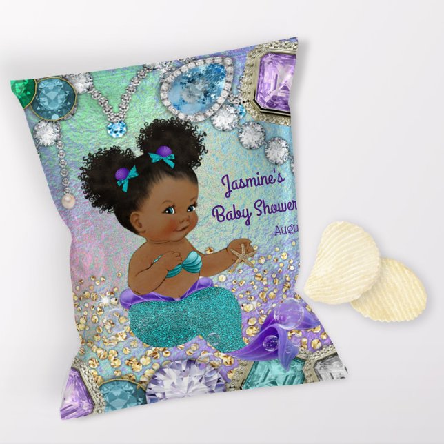 Flyer Afo Jewel Mermaid Baby Shower Chip Bag Wrappers (1 ounce snack bag wrapper flyer. )