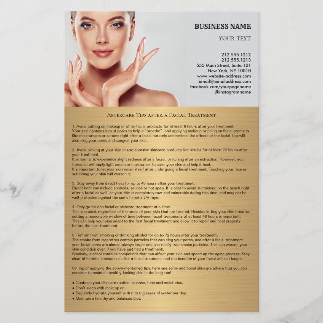 Flyer Aftercare Tips after a Facial Treatment (Frente)