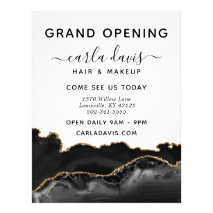 Flyer Agate Black And Gold Marble Salon Grand Opening