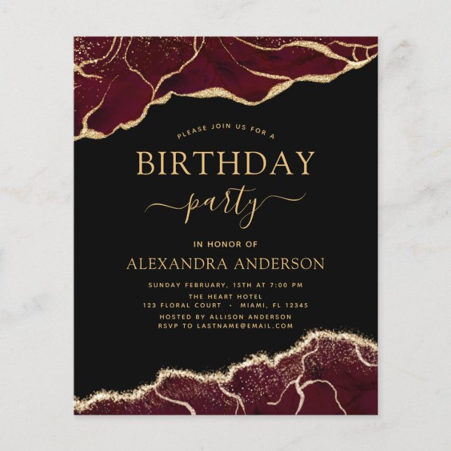 Flyer Agate Burgundy Birthday Party Any Age Invitation (Frente)