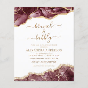 Flyer Agate de presupuesto Burgundy Gold Brunch & Bubbly