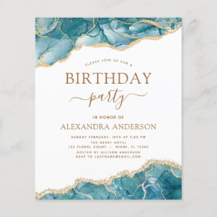 Flyer Agate de presupuesto Turquoise Birday Party Gold