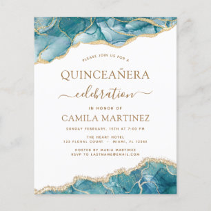 Flyer Agate de presupuesto Turquoise Quinceañera Oro Ver