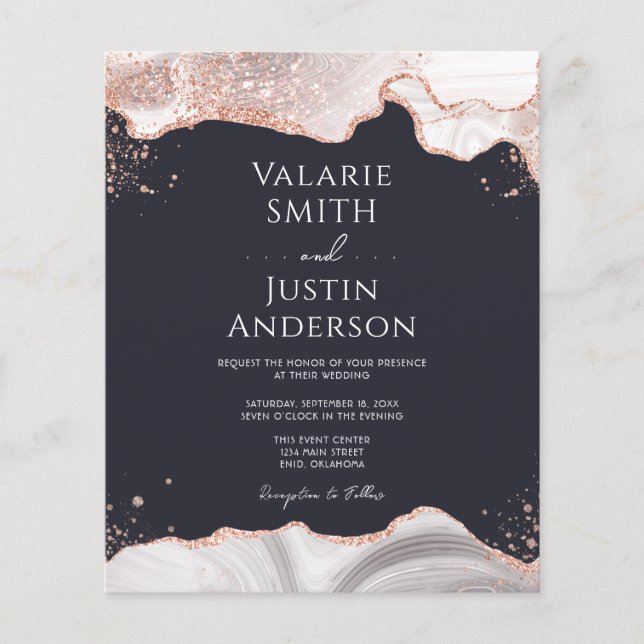 Flyer Agate White Rose Boda de presupuesto de oro (Frente)