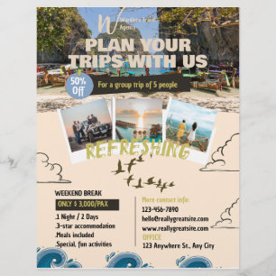 Flyer Agencia de viajes ilustrada en azul marrón 