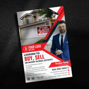 Flyer Agente de Bienes Raíces Rojo Profesional Comprar V
