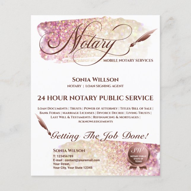 Flyer Agente de firma de notario móvil y préstamo Rubor  (Frente)