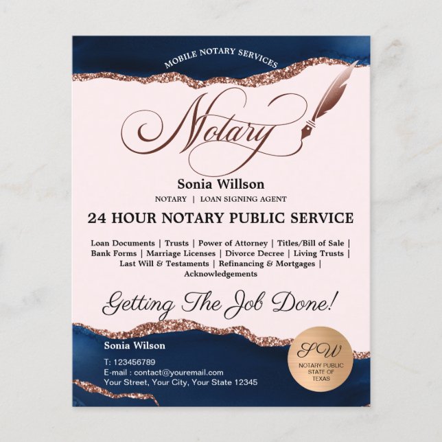 Flyer Agente de firma de notario y préstamo móvil Agate  (Frente)