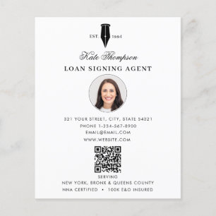 Flyer Agente de Firma Notarial Código QR Blanco Moderno