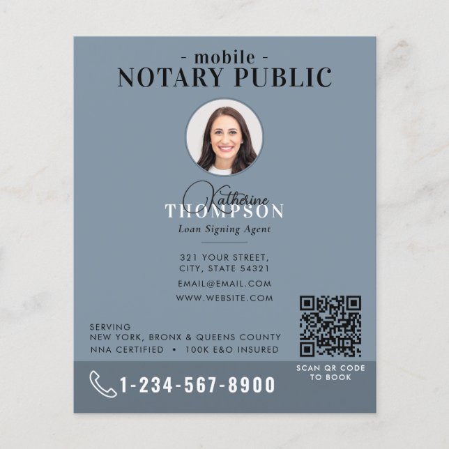 Flyer Agente de Firma Notarial Código QR de Foto Azul Mo (Frente)