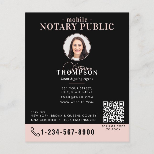 Flyer Agente de Firma Notarial Código QR Foto Black Pink (Frente)