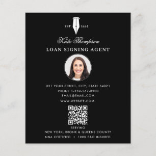 Flyer Agente de Firma Notarial Código QR Negro Moderno