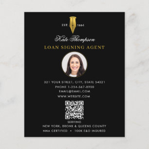 Flyer Agente de Firma Notarial Foto Código QR Dorado Mod