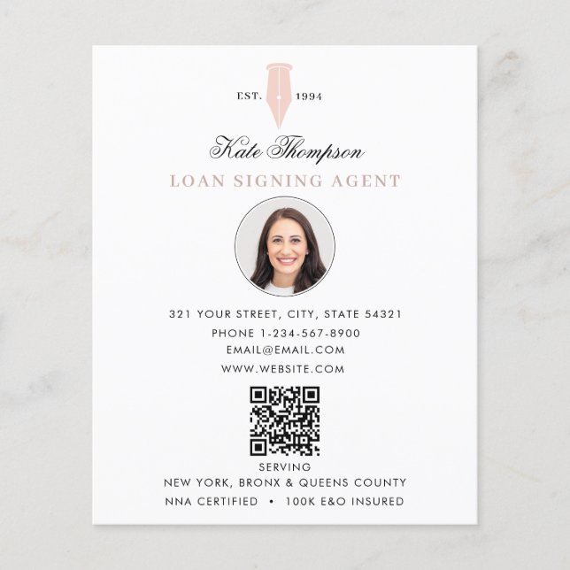Flyer Agente de Firma Notarial Foto de Código QR Rosa Mo (Frente)