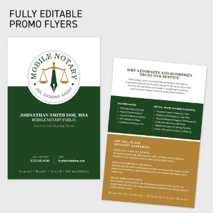 Flyer Agente de Firma Notario Público Móvil verde dorado
