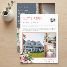 Flyer Agente Inmobiliario Gris Lista Flor de Rubor