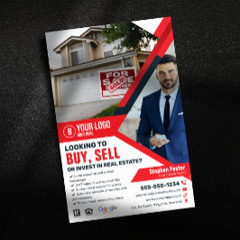 Flyer Agente Inmobiliario Rojo Profesional Comprar Vende