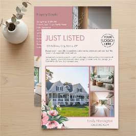 Flyer Agente Inmobiliario Rosa Listado Flor de Rubor