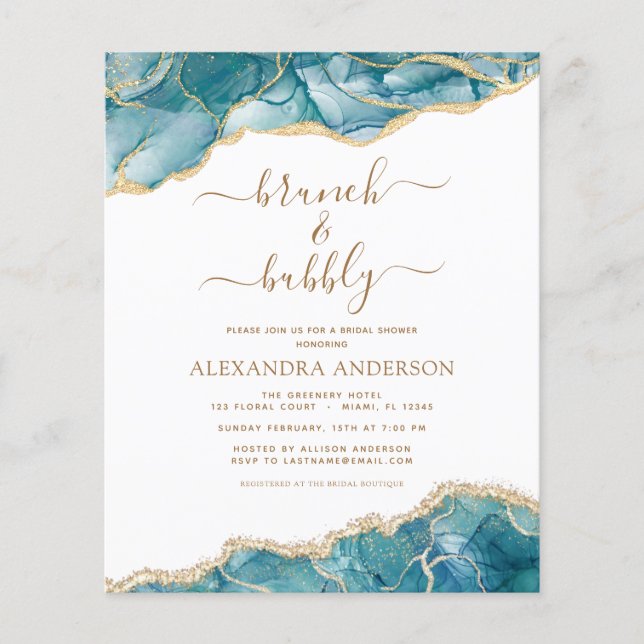 Flyer Agitación de presupuesto ducha de novias Verde azu (Frente)